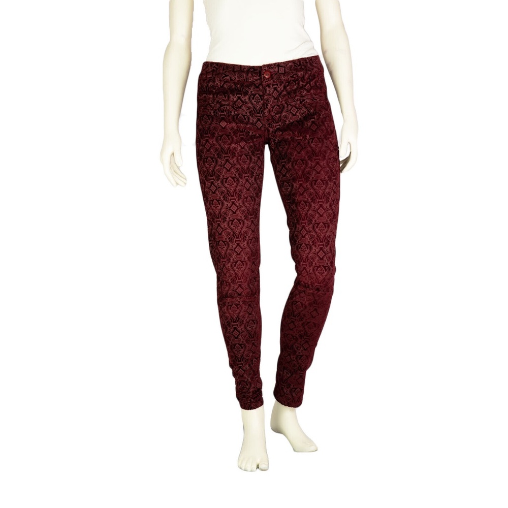 DONDUP Mid-Rise Velvet Slim Pants, Maroon, Size 28